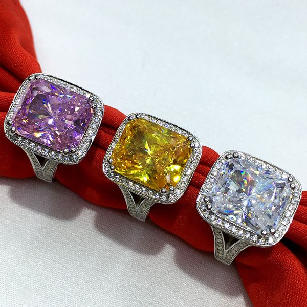 

2017 new 3 colors birthstone jewelry wedding band rings for women cushion cut 10ct 5a cz white gold filled engagement party ring, Slivery;golden