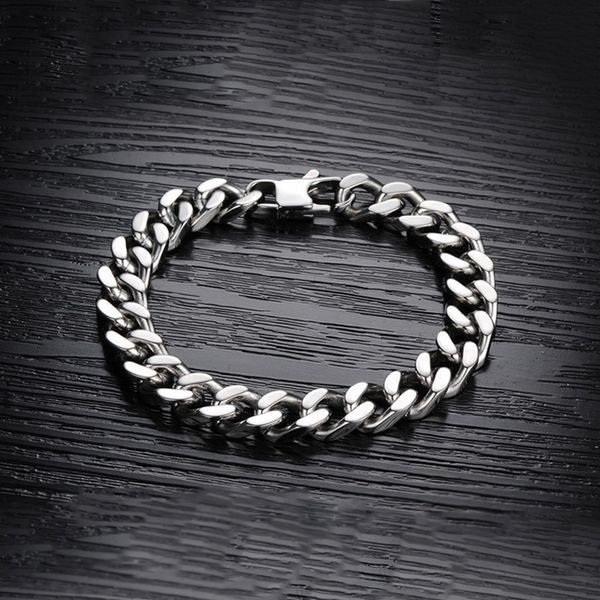 

bracelet for men women curb cuban link chain stainless steel mens womens bracelets chains davieslee jewelry for men, White