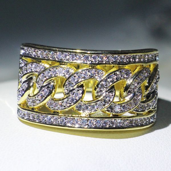 

size 5-10 stunning infinity deluxe jewelry 925 sterling silver&gold fill pave white sapphire cz diamond party wide ring women wedding ring, Slivery;golden