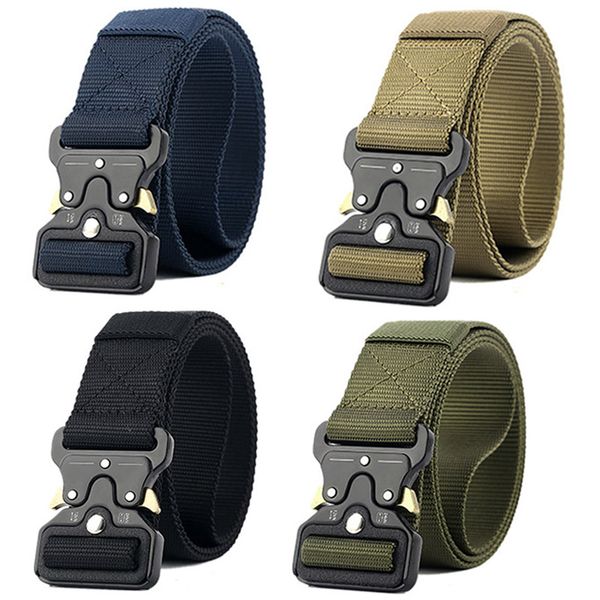 

new style army tactical belt men thicken metal buckle sturdy nylon belt equipment multiple colors, Black;gray