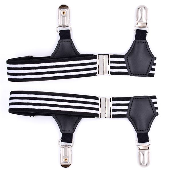 

good quality stripes style mens sock suspenders high elastic band adjustable single duck-mouth clip sock garters men accessories, Black;white
