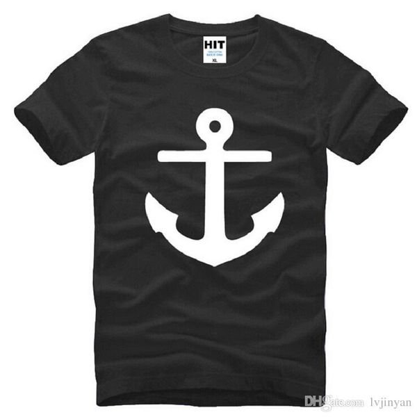 Navyblue anchor T Shirt Top men cotton neck Short Sleev