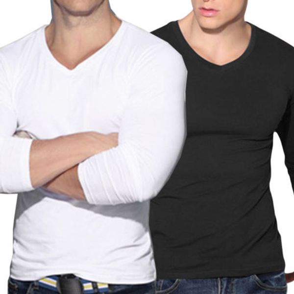 

plus size fashion men slim fit tee long sleeve solid black white red t-shirts casual summer autumn tee shirt pullover, White;black