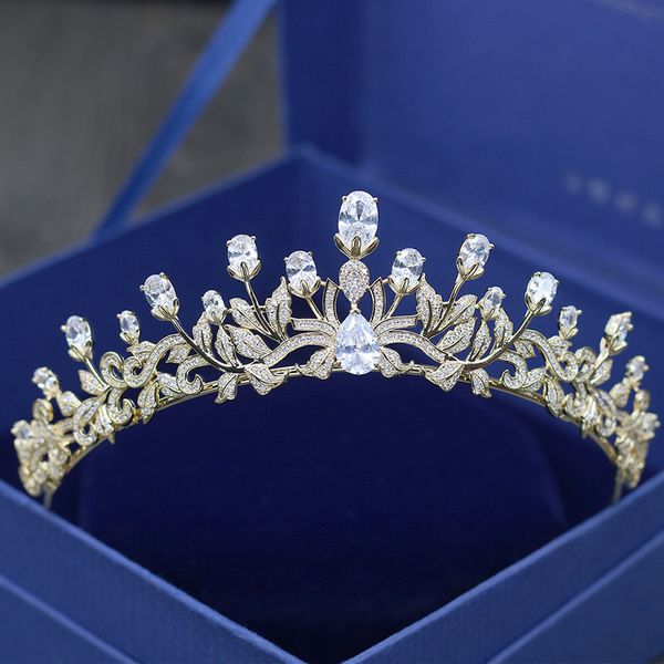 

bavoen clear zircon brides crowns tiaras gold/silver sparkling crystal hairbands wedding hair accessories prom hair jewelry gift, Golden;white