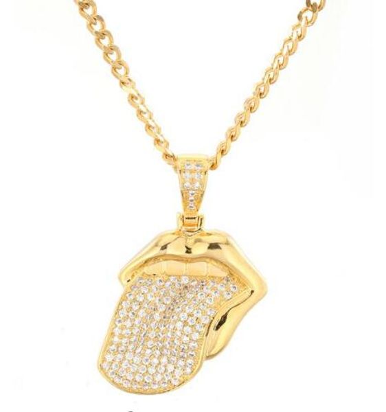

cz gold tongue charm necklace copper what you desire show it jewelry micro paved cubic zirconia mens hip hop colgantes jewelry, Silver