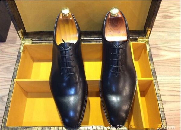 

classic square toe lace-up tie oxford leather shoes leather shoes men european low heel men, Black