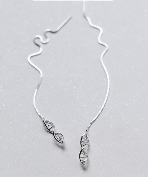 

100% real. 925 sterling silver jewelry open hollow molecule twisted threader drop earrings dangle long pull through gtle1574, Golden;silver