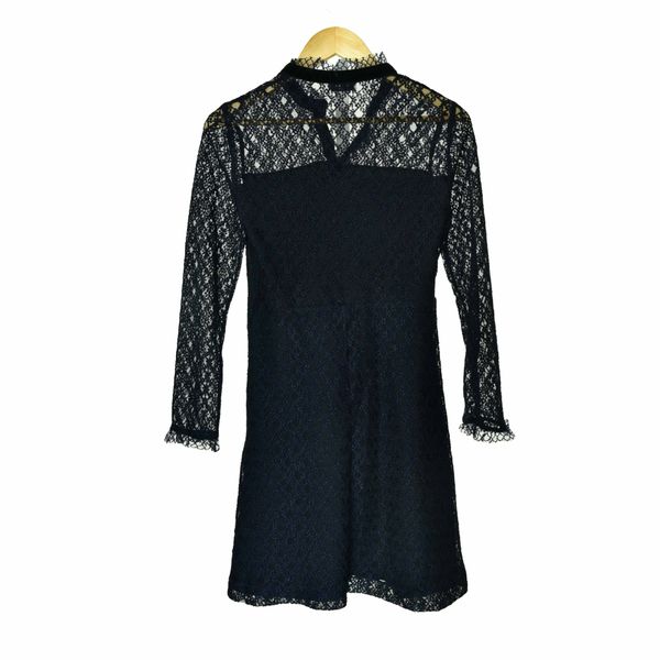 

women french sheer panelled mbl906 dress pure color long piece lace neck one dress lace sleeves dresses 2018 fall v lady xctpf, Black