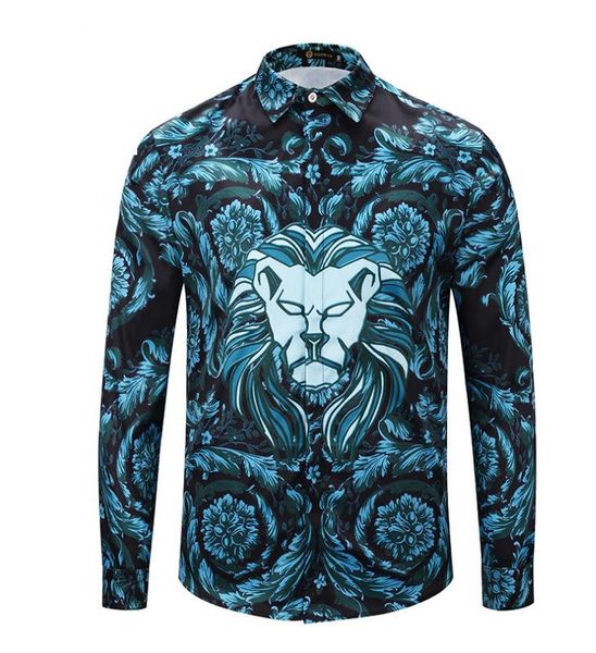 

wholesale new 2018 autumn winter long sleeve casual shirts men printed dress shirt color print slim fit silk shirts, White;black