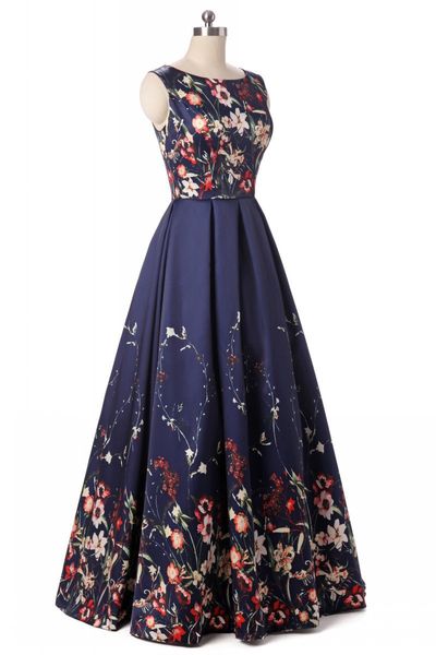 

real pictures vintage women round neck sleeveless a-line satin floral evening dresses long vestido de festa black prom gowns formal dresses, Red