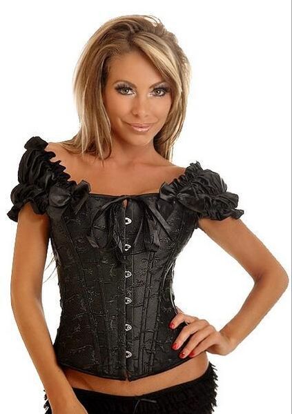 

puff ruffle renaissance sleeves overbust corset strapless jacquard brocade corset vest gothic clothes s-xxl, Black;white