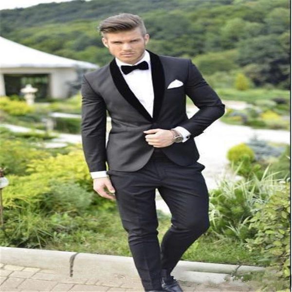 

на заказ черный жених смокинги slim fit лучший жених костюм шаль воротник мужчины пром костюм дешевые свадебные костюмы жених (куртка + брюк, Black;gray