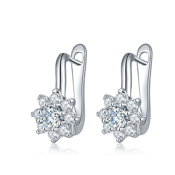 

new boutique earrings fashion atmosphere ear buckle copper metal zircon earrings multicolor flower, Golden;silver