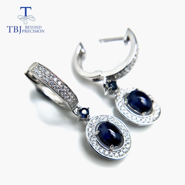 

tbj,classic clasp earring with natural blue sapphire precious gemstone jewelry in 925 sterling silver for women mom, Golden;silver