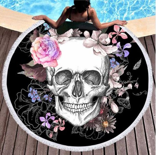 

women large bath towel for beach thick round 3d sugar skull printed beach towel fabric quick compressed towel tapestry yoga mat