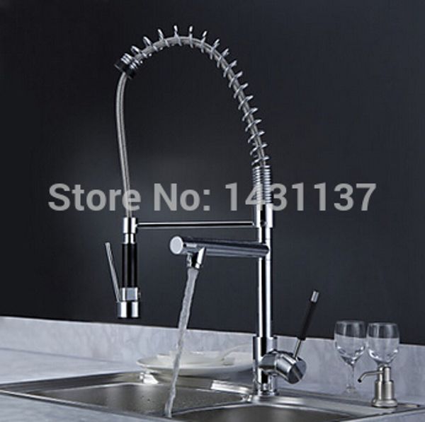 

chrome brass kitchen faucet dual spout swivel bar vessel sink mixer tap deck mounted spring kitchen faucet