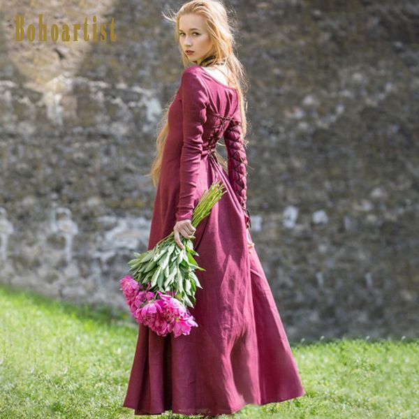 

polyester bohoartist boho long dress plus size 5xl women lace up slim maxi dresses autumn red elegant party dress sale bandage luxury, Black;gray