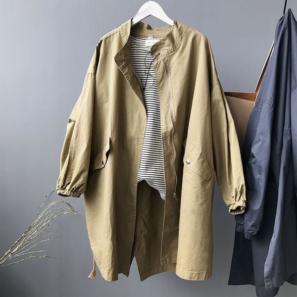 

2018 new spring fashion cotton washed long irregular windbreaker streetwear loose long sleeve women trench coat plus size dw91z, Tan;black