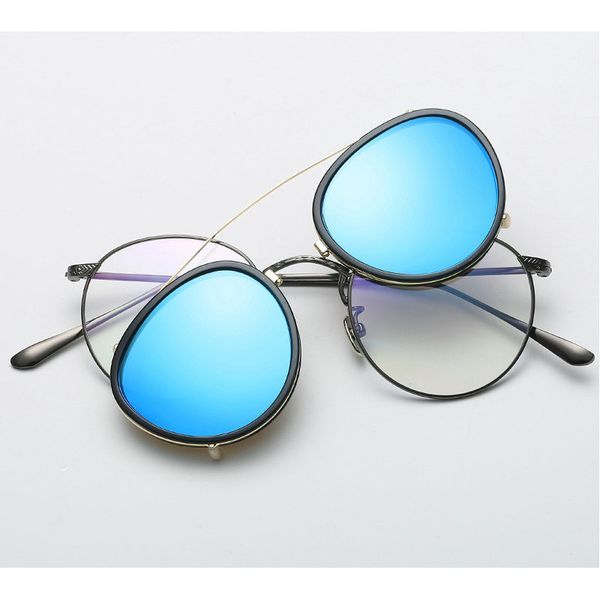 

vintage women round punk sunglasses men flip separable lens mirror lens/clear lens retro glasses fashion punk goggles nx, White;black
