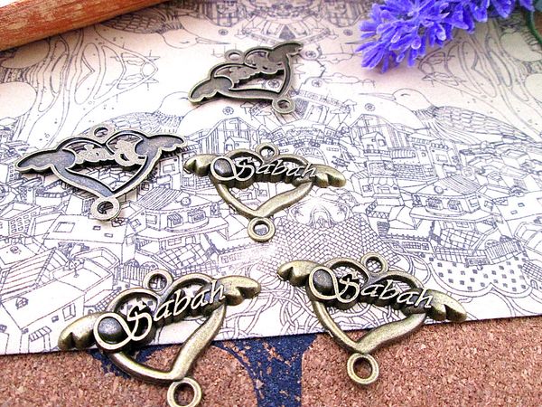 

45pcs --36*25mm antique bronze heart sabah charms pendants, Bronze;silver