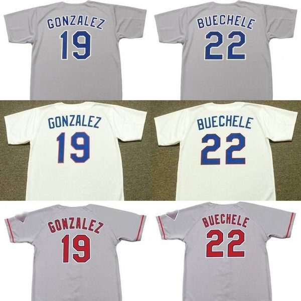 

men 19 juan gonzalez 22 steve buechele texas 1995 baseball jersey, Blue;black
