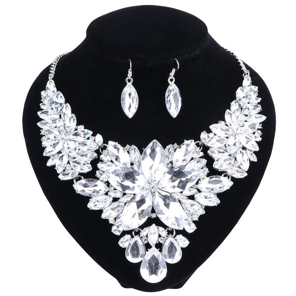 

crystal bridal jewelry sets plated/silver color rhinestone necklace earrings wedding engagement jewelry sets for women, Black