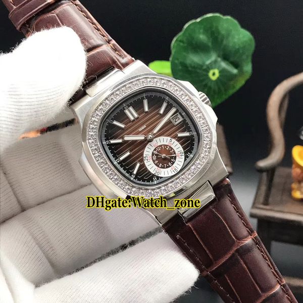 

новый спортивный nautilus 5980r-001 коричневый циферблат азиатский 2813 автоматические мужские часы серебряный чехол кожаный ремешок с брилл, Slivery;brown