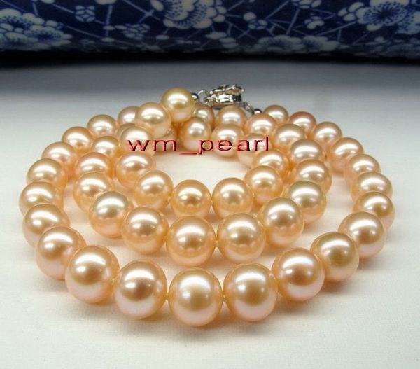

18"11-12mm real 100% natural round south sea gold pink pearl necklace 14k gold, Silver