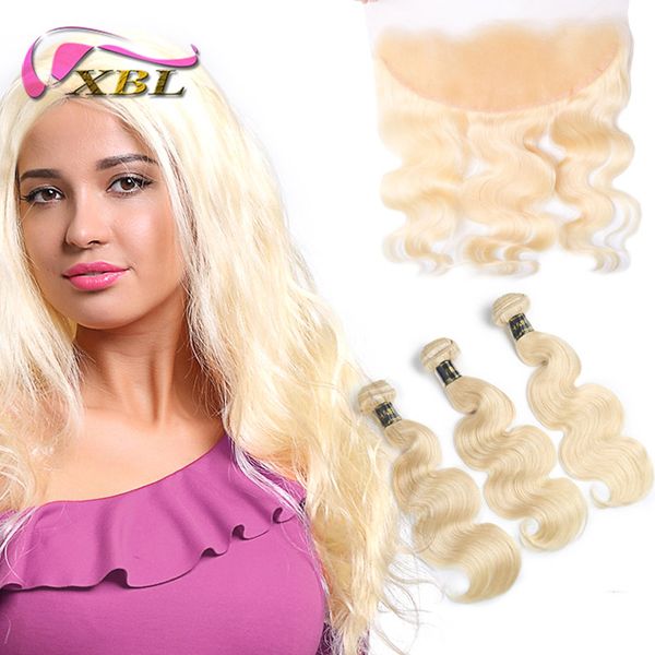 

Xbl hair exten ion body wave 613 blonde human hair bundle with clo ure 3 bundle with 13x4 lace frontal for hair alon