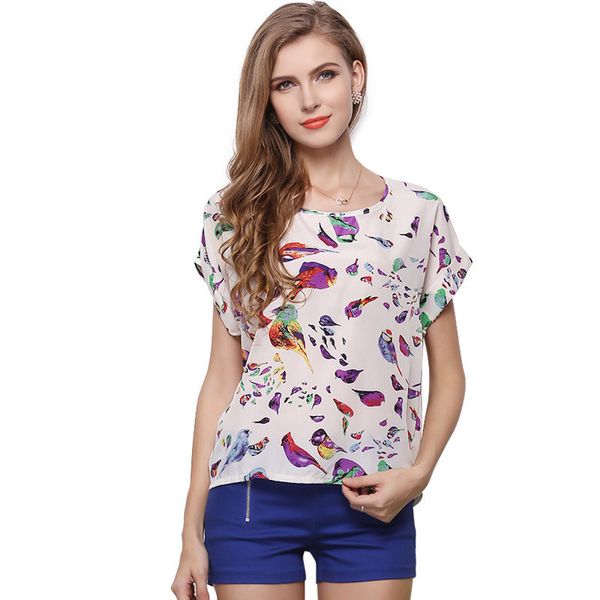 

women blouses shirts chiffon feminina tee short shirt woman clothing blusa camisa summer shirt floral fashion 19 colors, White