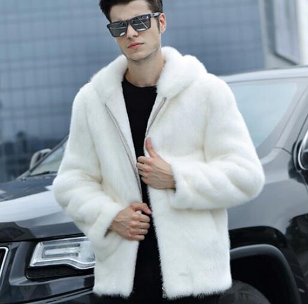 

men autumn winter korean fashion new style of european and american boutique personality handsome trend hat white fur coat s-4xl, Black