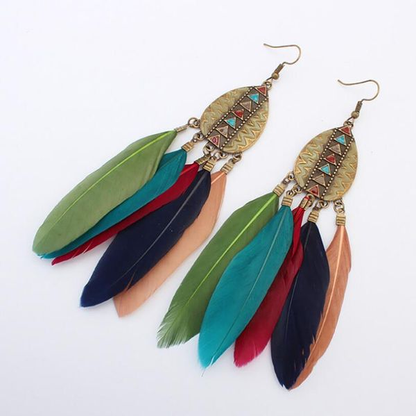 

long section bohemian ethnic wind manual ear jewelry feather earrings 6 styles drops tassel earrings for women fashion gift, Golden