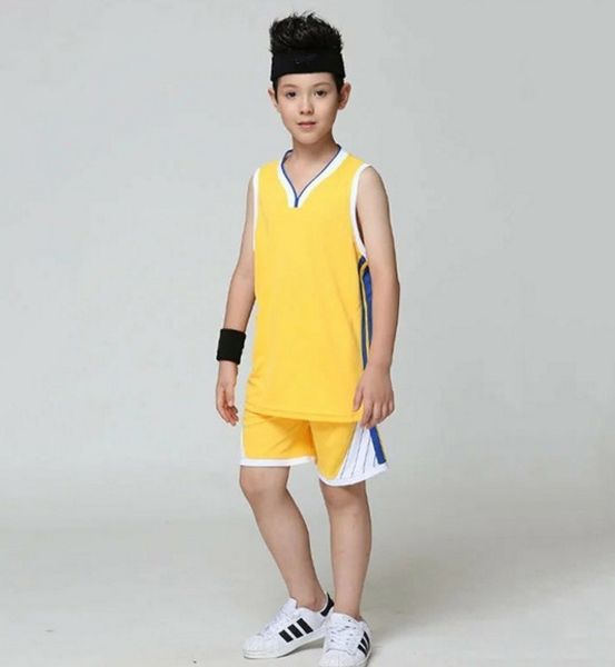 

children's sports clothing sets basketball uniform set school students sports jersey and shorts, White
