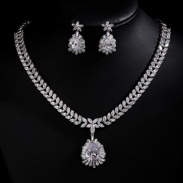 

creative zircon earring bridal set necklace chic and exquisite jewelry with a circumference of 21cm to 50cm(including, Silver