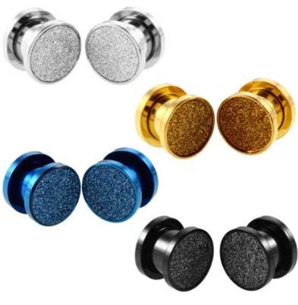 

8pcs/lot steel sandblast ear flesh plugs gold bling screw fit hollow expander stretcher piercing ear tunnel gauges body jewelry, Silver
