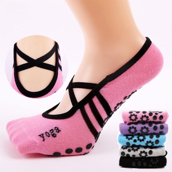 

women professional anti slip bandage cotton sports yoga socks ladies ventilation pilates ballet socks dance sock slippers, Black;white