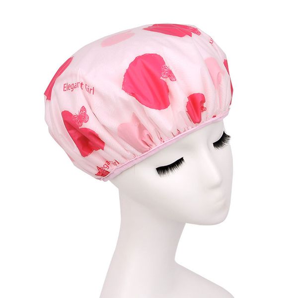 

wholesale-heart shape printing eva waterproof shower cap portable shower hat quick drying bathing cap for women