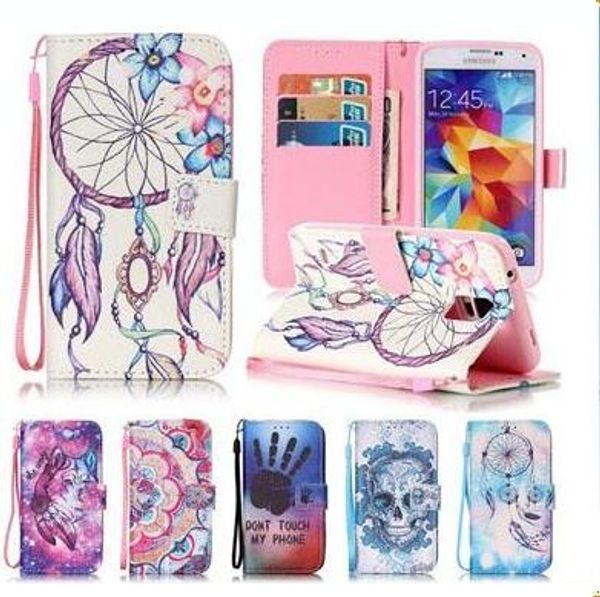 Custodia a fogli mobili in pelle PU con scheletro di gufo da sogno per iPhone 6 6S 7 8 Plus Custodia con supporto Galaxy S7 Egde con porta carte