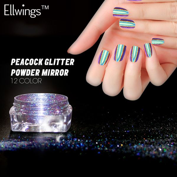 

ellwings 0.2g neon laser chameleon peacock holographic nail powder mirror effect nail art chrome pigment glitter dust, Silver;gold