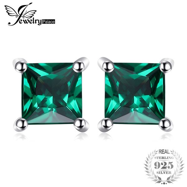 

jewelrypalace square 0.6ct created created emerald 925 sterling silver stud earrings classic fine jewelry for women, Golden;silver