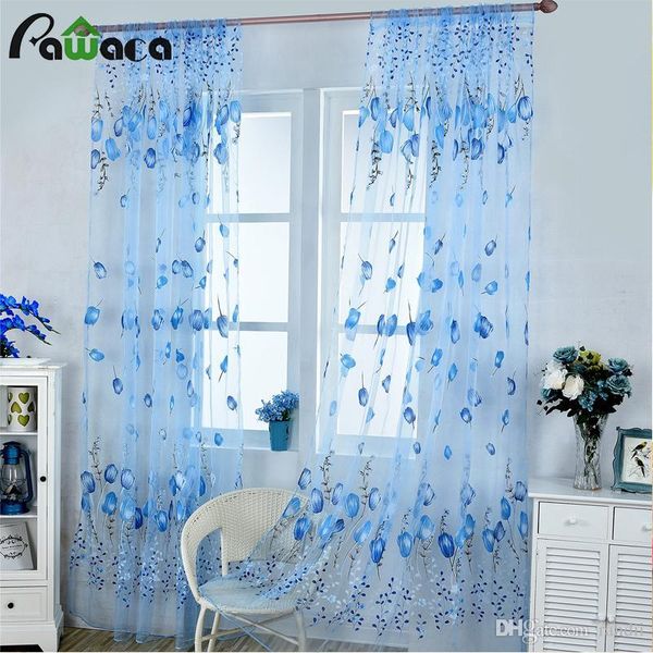 2019 Tulle Curtains Tulip Flower Window Voile Sheer Curtain For