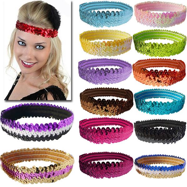 

shiny sequins elastic headband stretchy headband sports dance hair band, Silver