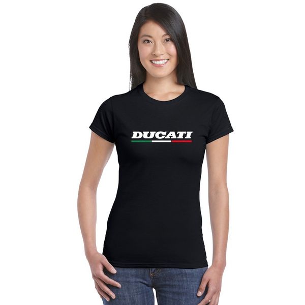 

womens ducati motorcycle t-shirt italian flag tees summer basic shirt ladies slim fit cotton tshirt girl fitness t shirts, White