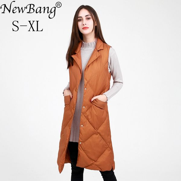 

newbang brand women's long vest ultra light down vests women female down coat long sleeveless turn-down collar jacket, Black;white
