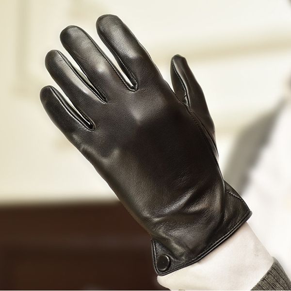 

man luxury italy leather soft lamb skin button leather gloves in black, Blue;gray