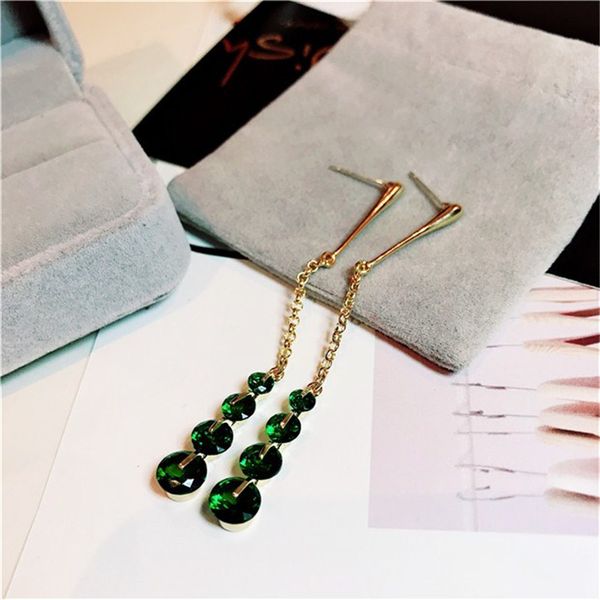 

vintage drop earrings for women s925 sterling silver emerald long earring green gemstone fine jewelry elegant lady brincos, Golden;silver