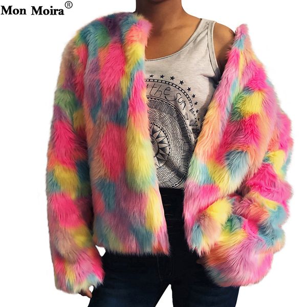 

colorful faux fur coats women 2018 winter thick warm plus size fur coats and jackets ladies slim fit multicolor coat cwf0118-5, Black