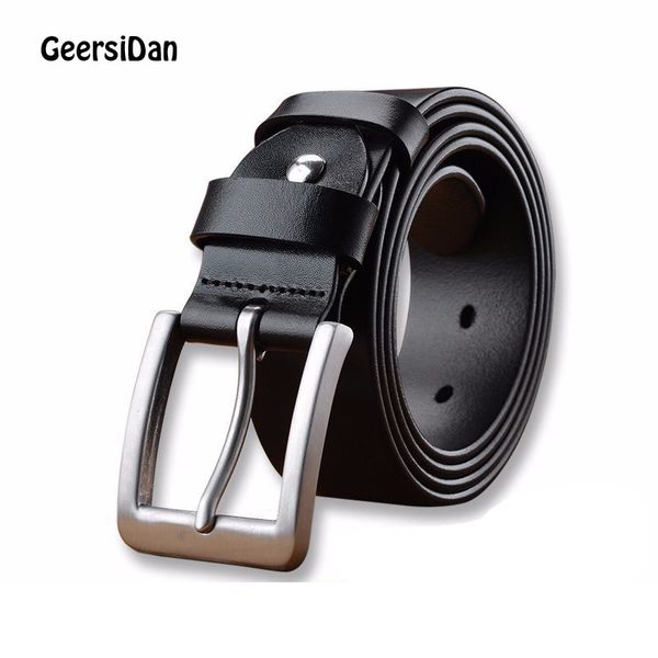 

2018 new large size men's genuine leather belt brand cowskin pin buckle belt for men 140cm 150cm 160cm male starp, Black;brown