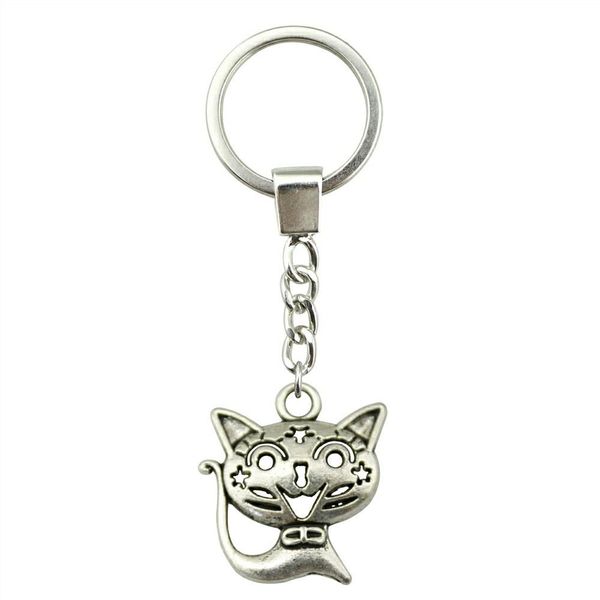 

6 pieces key chain women key rings couple keychain for keys smile cat 24x21mm ysk-b12946, Slivery;golden