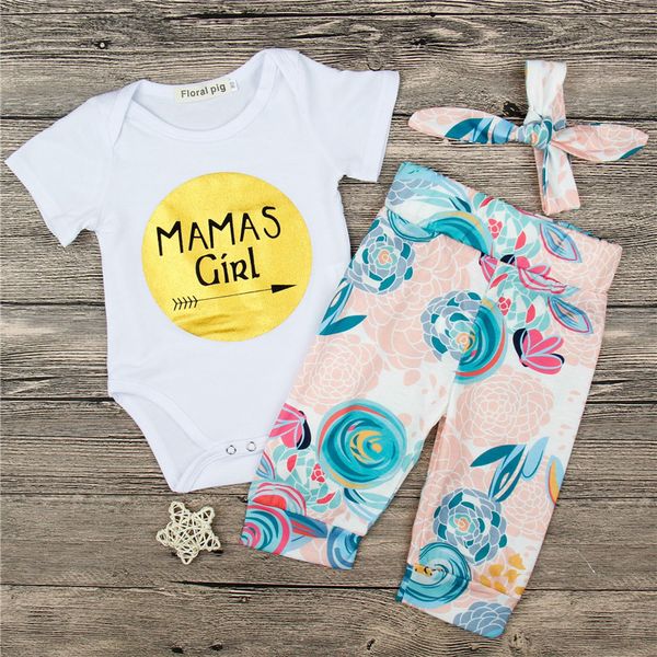 Baby Kleidung Set 3PCS Mamas Mädchen Outfits 2018 Sommer Kurzarm Baumwolle Body Strampler + Lange Hosen + stirnband Anzüge Kinder Kinder Kleidung